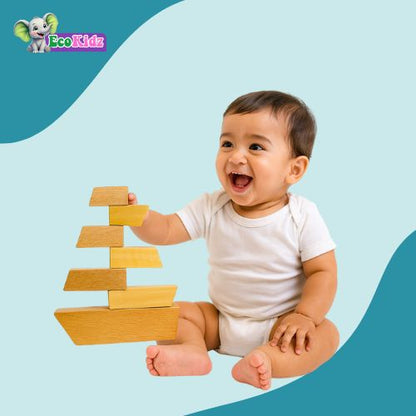Eco-Friendly Wooden Balancing Boat – Educational Stacking Toy for Toddlers 2+ Years