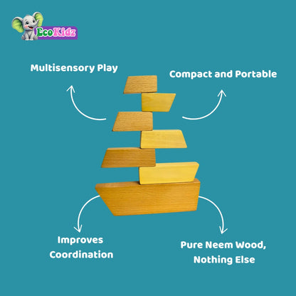 Eco-Friendly Wooden Balancing Boat – Educational Stacking Toy for Toddlers 2+ Years