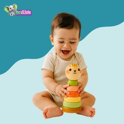 Wooden 5-Ring Mini Stacker: A Montessori-Inspired Learning Toy (0 to 3 Years)