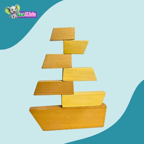 eco-friendly wooden balancing boat – educational stacking toy for toddlers 2+ years