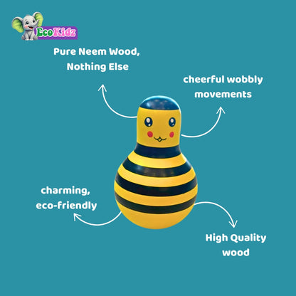 Honeybee Wobbly Toy – Eco-Friendly Wooden Rolly-Polly for Babies (6+ Months)