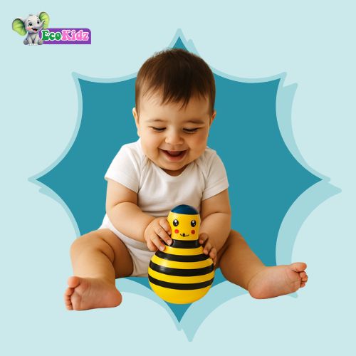 honeybee wobbly toy – eco-friendly wooden rolly-polly for babies (6+ months)