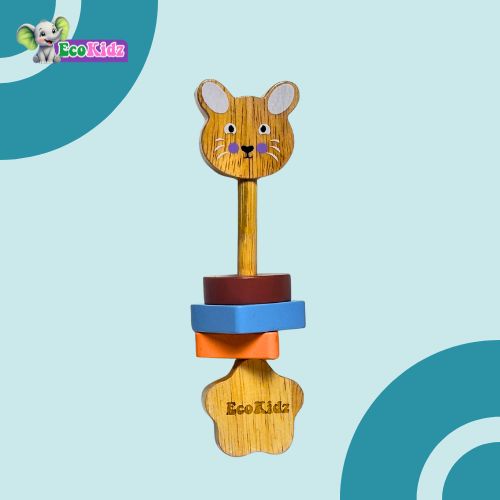 Wooden Star Rattle – Cat Face Toy for Babies (0+ Months), Eco-Friendly & Safe