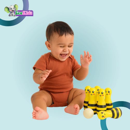 honeybee wobbly toy – eco-friendly wooden rolly-polly for babies (6+ months)