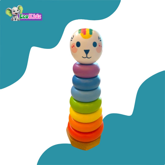 Wooden Rainbow Stacking Toy for Toddlers (12+ Months) – 7 Ring Montessori Stacker