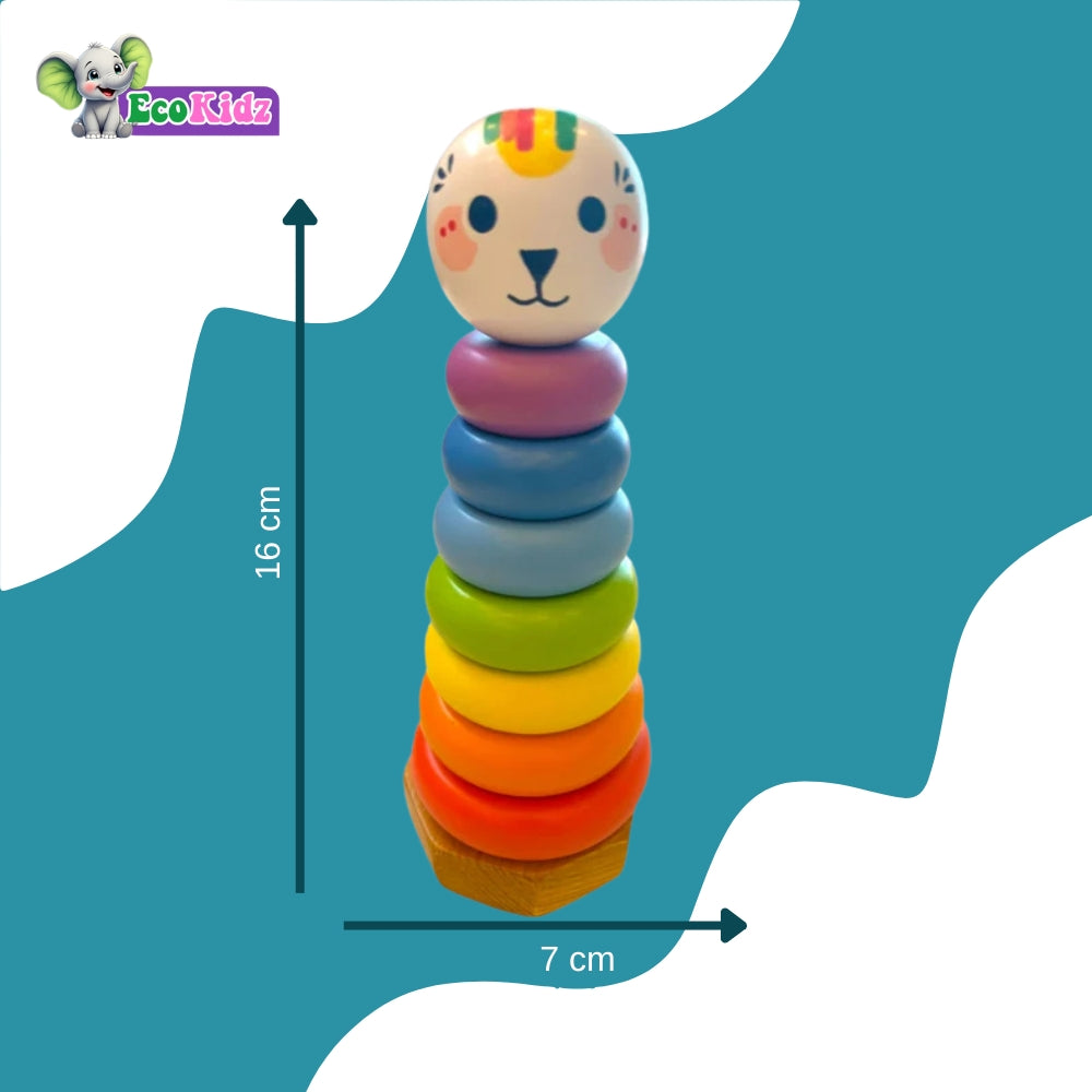 wooden rainbow stacking toy for toddlers (12+ months) – 7 ring montessori stacker