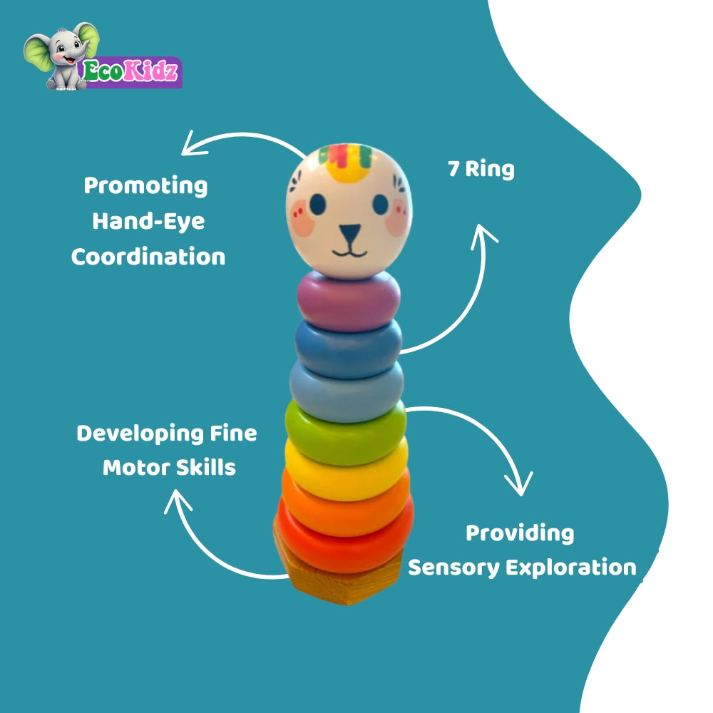 wooden rainbow stacking toy for toddlers (12+ months) – 7 ring montessori stacker