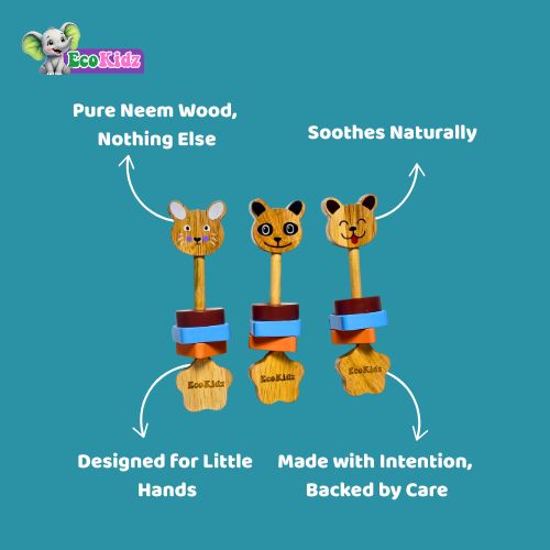 wooden baby rattle – dog face star handle toy (0+ months, eco-friendly)