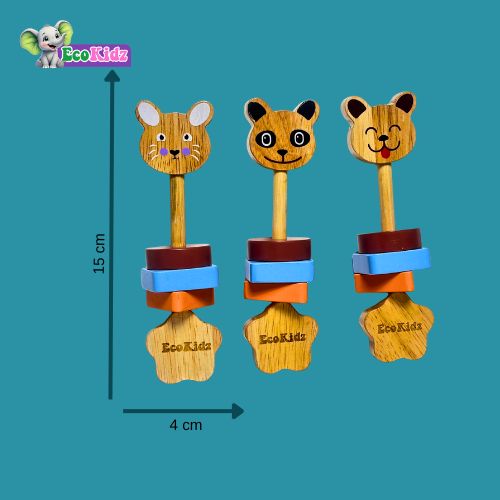 wooden baby rattle – panda face with star handle (0+ months, eco-friendly)