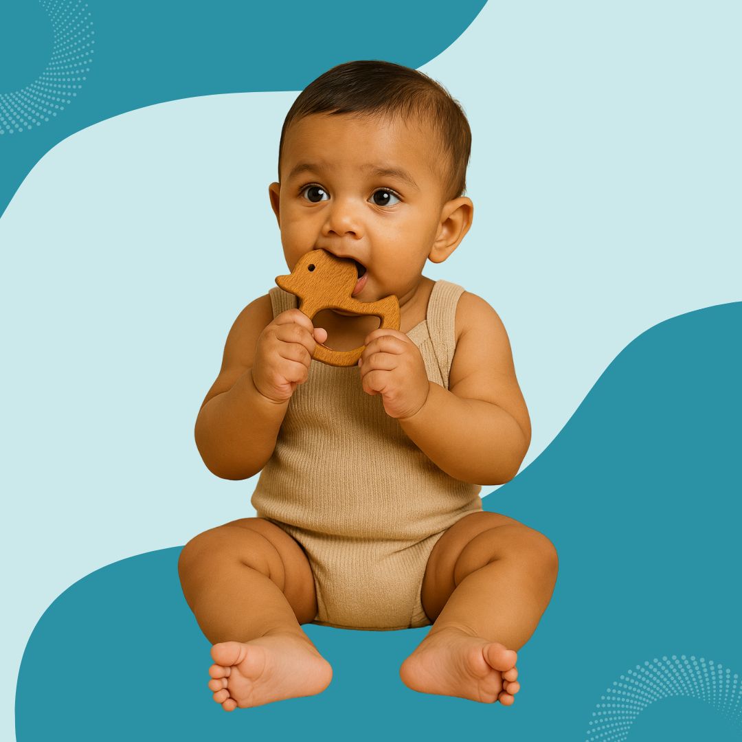 neem wood baby teether (0 to 12 months) – natural & non-toxic teething toy for infants