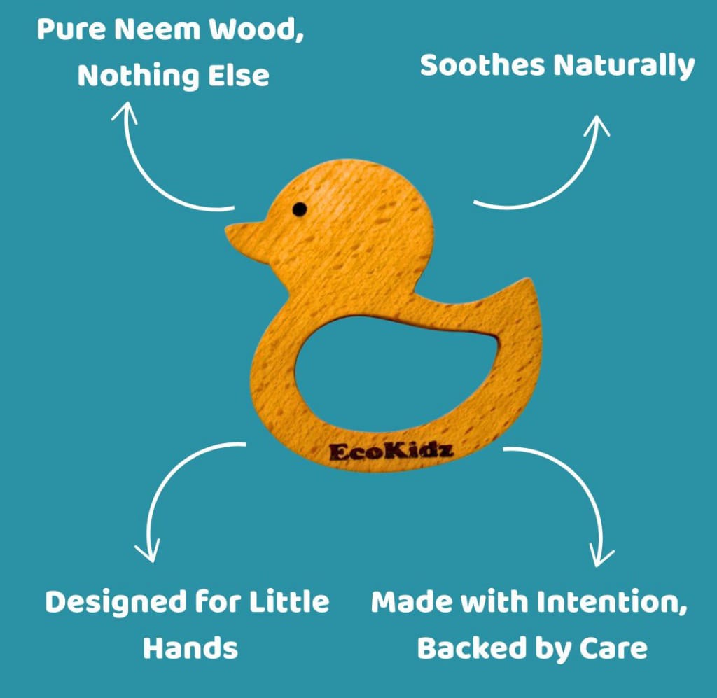 neem wood baby teether (0 to 12 months) – natural & non-toxic teething toy for infants